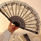 Floral Lace Foldable Hand Fan with Tassel – Dance & Party Decorative Hand Fan Richie's