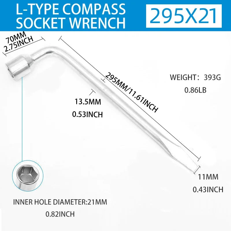 L-Type Lug Wrench 17/19/21mm Hex Socket Tire Repair Tool Tire Lug Wrench Richie's 21MM