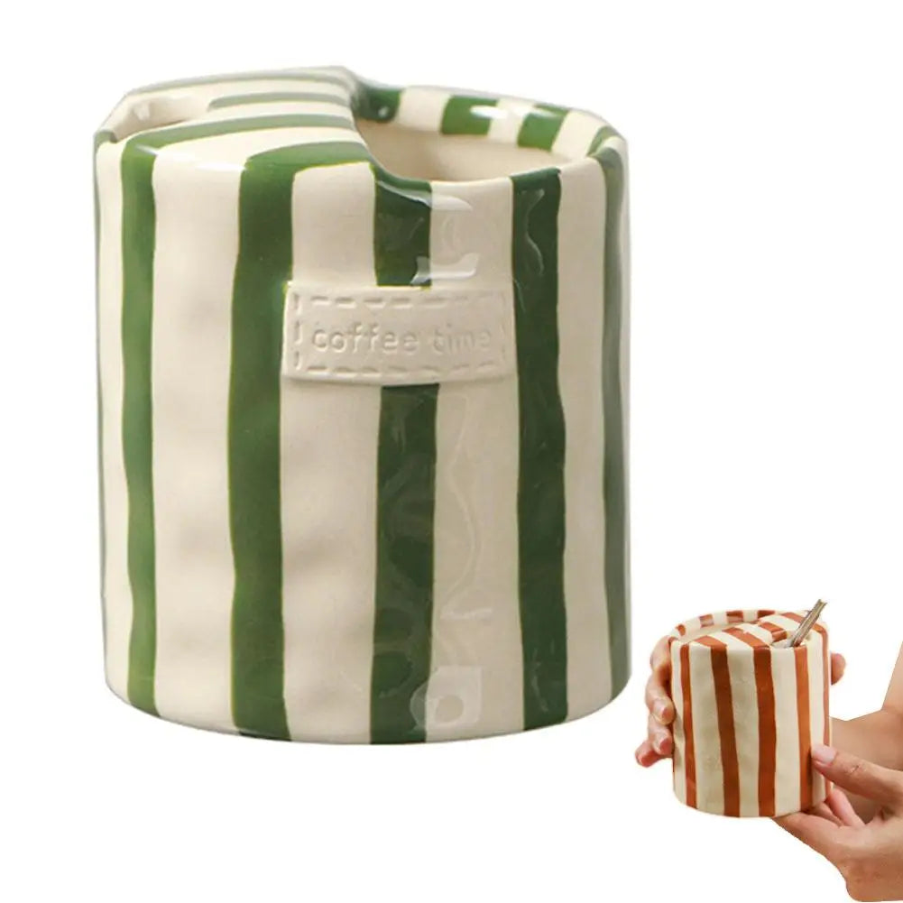 Minimalist Striped Ceramic Coffee Mug & Plate Set 300ml Ceramic Coffee Mug Richie's 201-300ml Green
