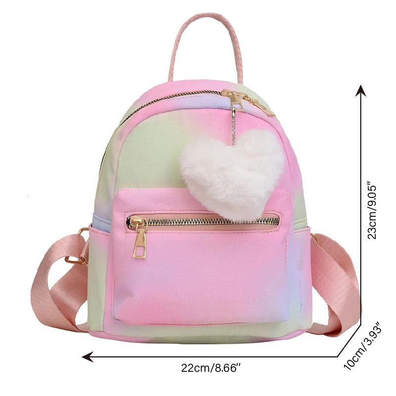 Mini Nylon Backpack for Women – Cute Multicolor Bag & Heart Pendant Mini Backpack Richie's