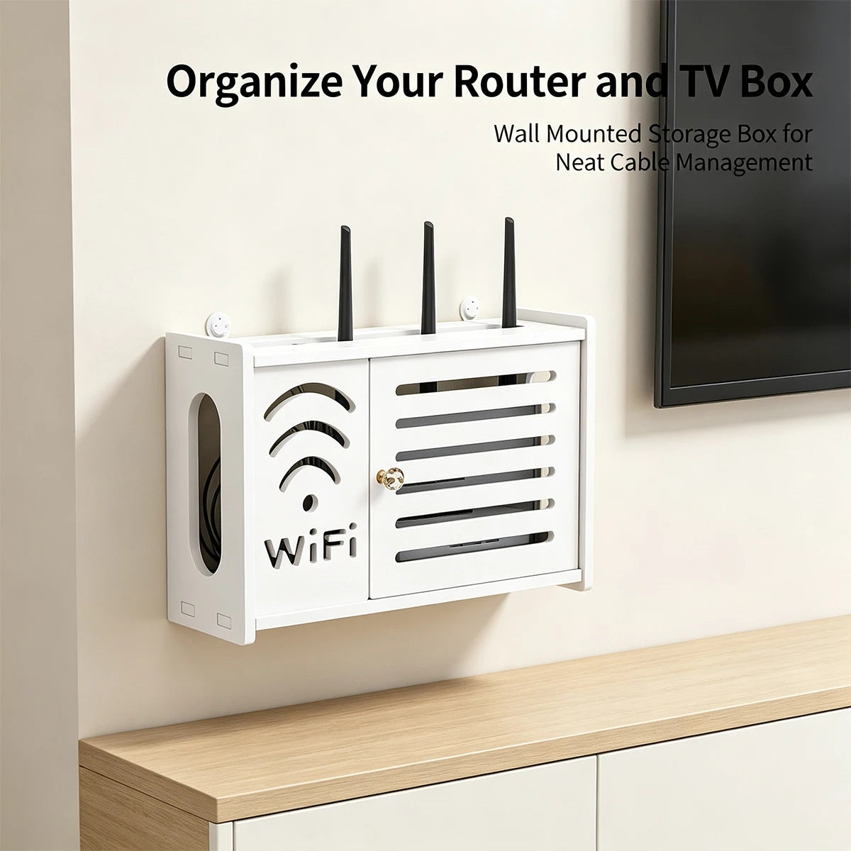 Wall-Mount WiFi Router Organizer Box – No-Drill Cable Shelf Cable Management Shelf Richie's