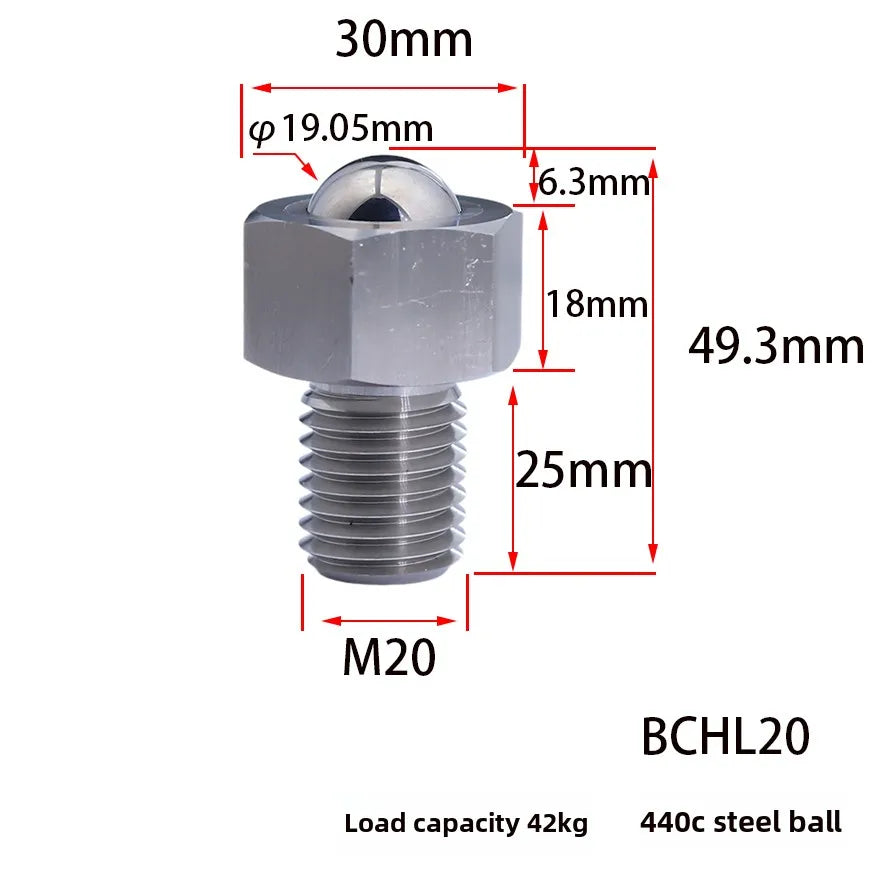 M20 Stainless Steel Ball Roller Hex Bolt – Bull's Eye Bearing Ball Roller Hex Bolt Richie's BCHL20440CQDE02-20