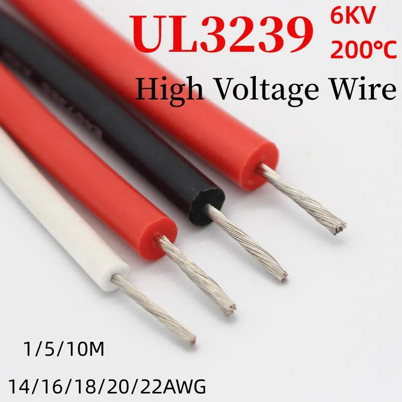 UL3239 6KV Silicone High Voltage Wire 14–22 AWG Flexible Cable High Voltage Wire Richie's black 22awg 0.33mm2 1M