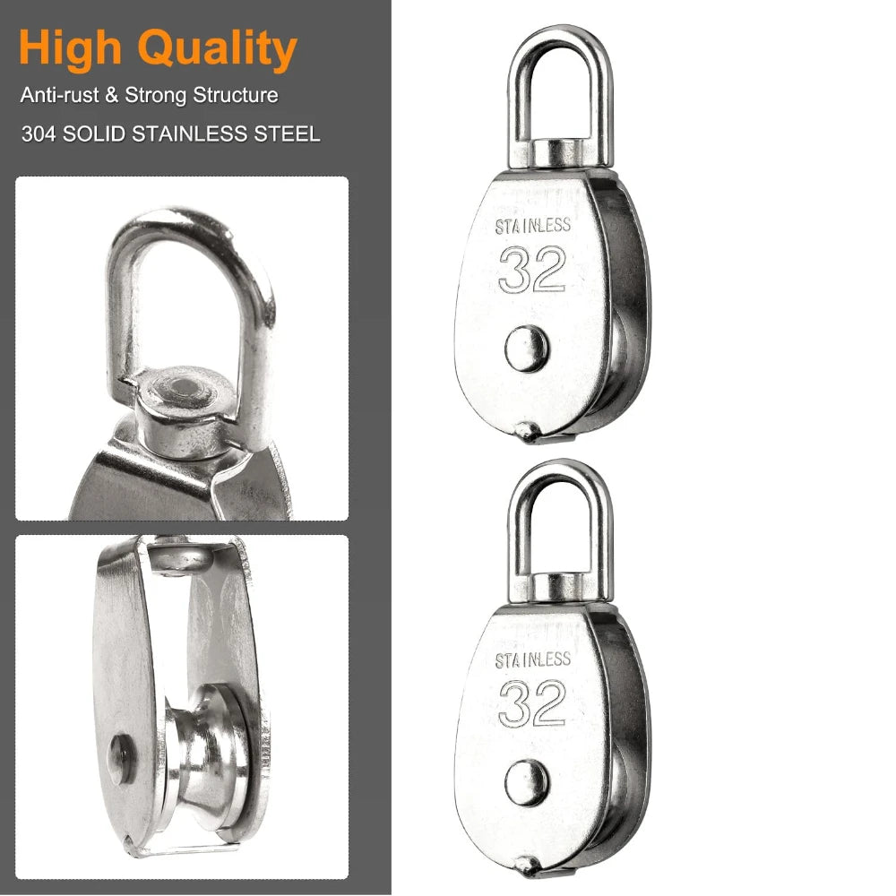 10Pcs M32 304 Stainless Steel Swivel Pulley Block 360° Ring Swivel Pulley Block Richie's