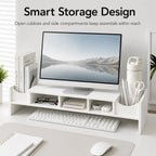 White Monitor Stand Riser with Storage Cubbies | Desk Organizer Monitor Stand Riser Richie's