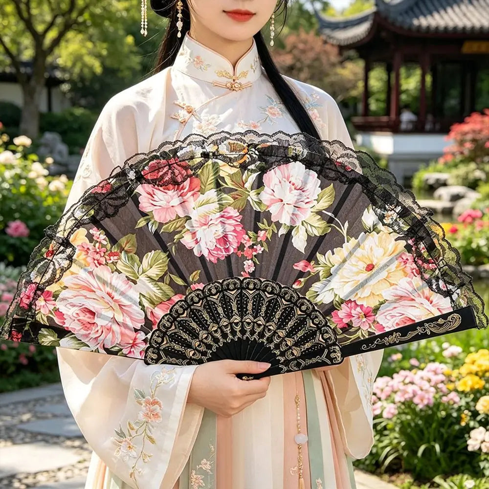 Elegant Foldable Lace Hand Fan – Floral Vintage Dance Party Decorative Hand Fan Richie's