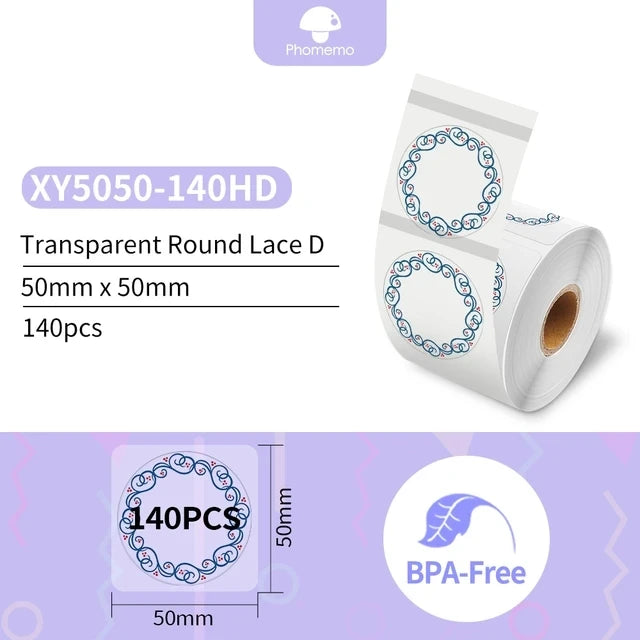 Phomemo M110 M200 M221 Round Transparent Thermal Labels 1.57" Thermal Label Roll Richie's XY5050-140HD