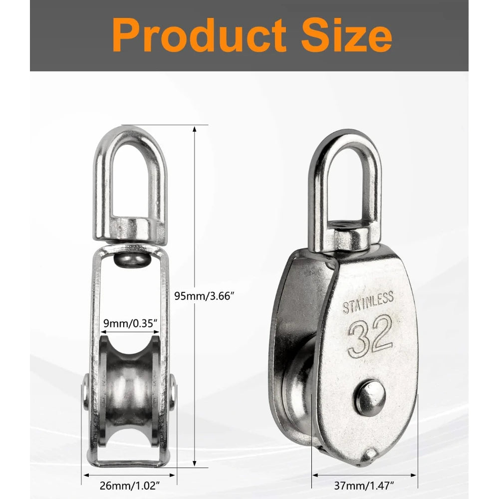 10Pcs M32 304 Stainless Steel Swivel Pulley Block 360° Ring Swivel Pulley Block Richie's