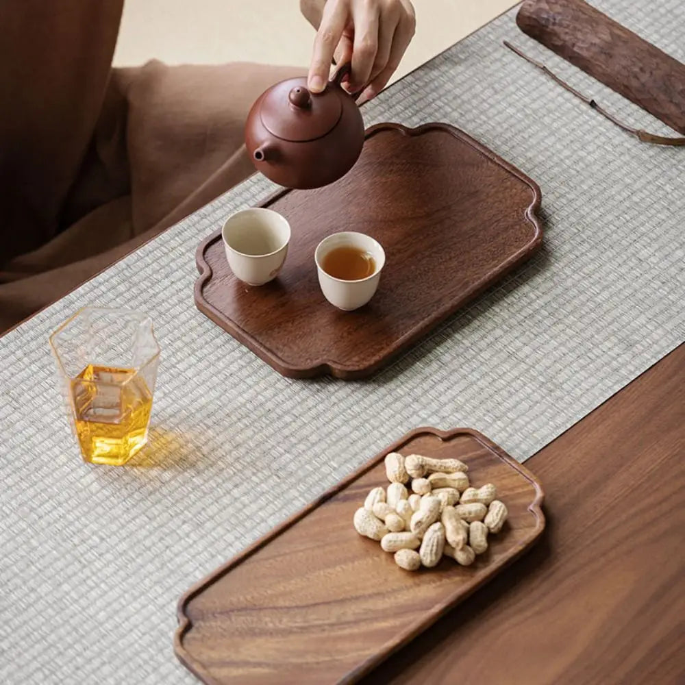Walnut Wood Leaf Tea Tray – Round Snack & Fruit Serving Platter Wooden Serving Tray Richie's