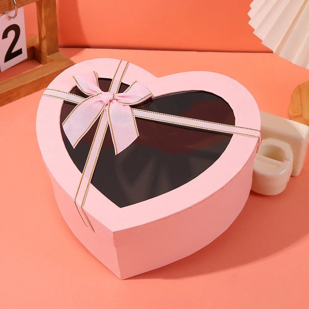Heart-Shaped Gift Box with Bowknot & Clear Lid – 3 Sizes Gift Packaging Box Richie's