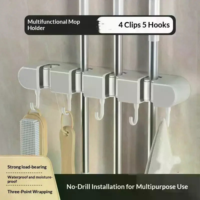 Wall Mounted Mop Holder – No-Drill Hook Storage Rack Wall Storage Rack Richie's