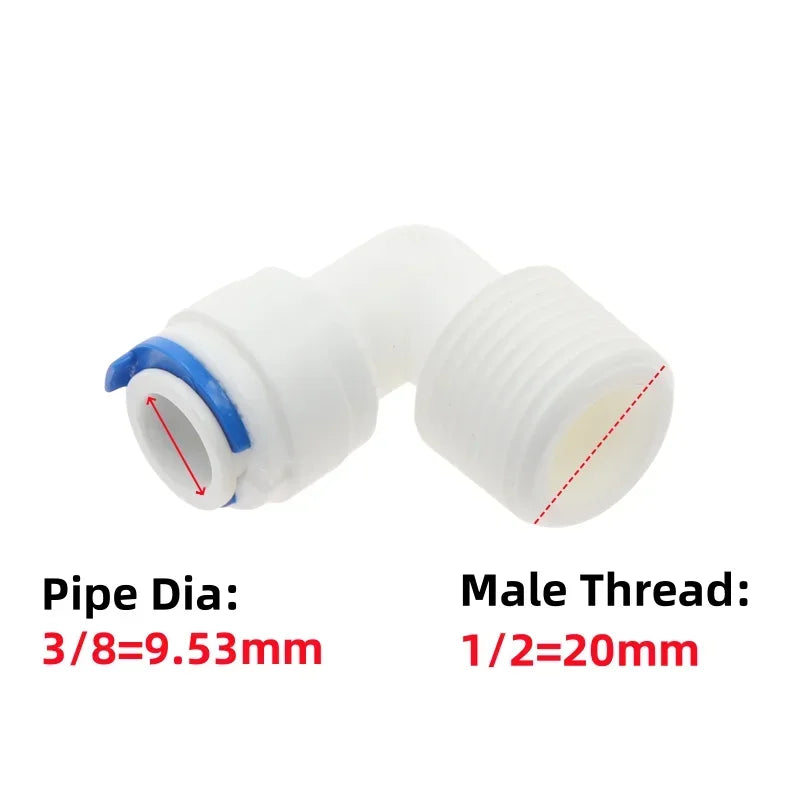 5Pcs RO Water Quick Elbow Fittings – 1/4" & 3/8" Tube Connectors Pipe Elbow Fittings Richie's PL 9.53mm-1I2 Elbow Pipe to Male