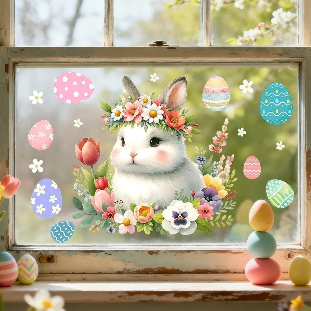Easter Rabbit Flower Wall Stickers – Removable PVC Decals Wall Stickers Richie's