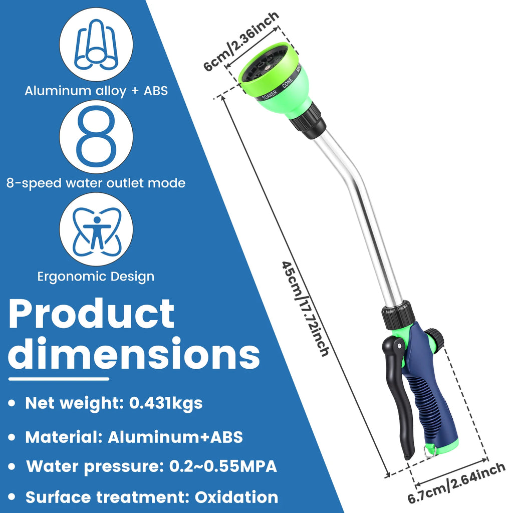 18-Inch Watering Wand Hose Nozzle – 8 Spray Patterns Garden Watering Wand Richie's 18inch US regulations 1pc