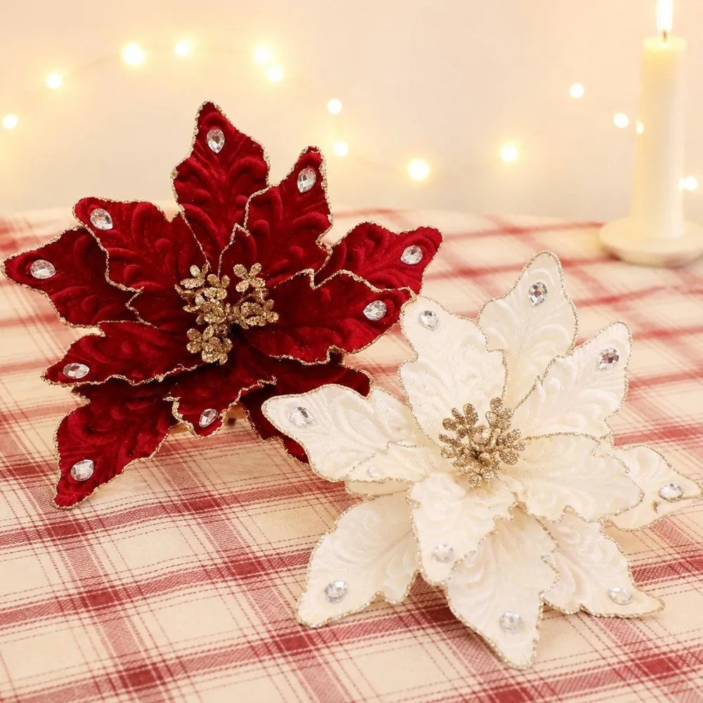 Glitter Poinsettia Artificial Christmas Flower 22cm Decoration Christmas Artificial Flower Richie's