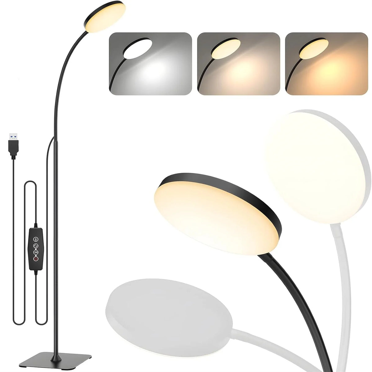 KEBINCPLED Circular LED Floor Lamp USB Dimmable 180 LEDs LED Floor Lamp Richie's Black Big Switch USB No plug
