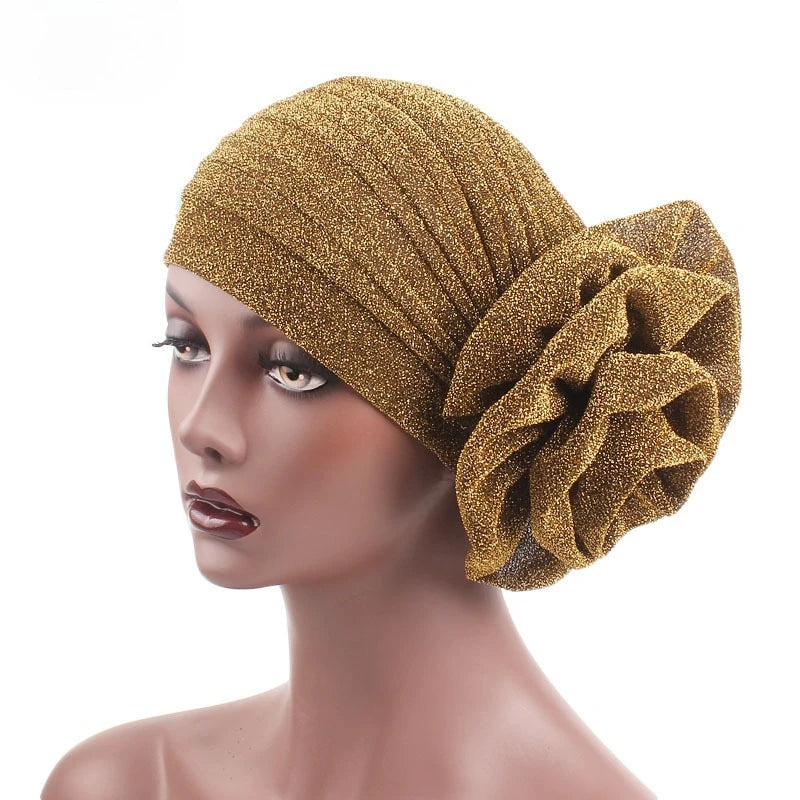 Women Pleated Flower Turban Hat Stretch Hijab Cap Head Wrap Turban Hijab Cap Richie's