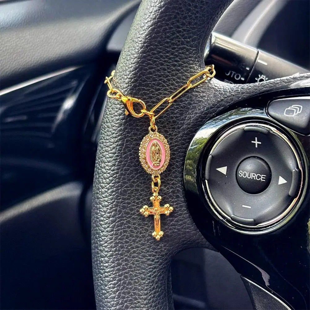 Cross & Virgin of Guadalupe Car Rosary Steering Wheel Chain Car Rosary Ornament Richie's Default Title