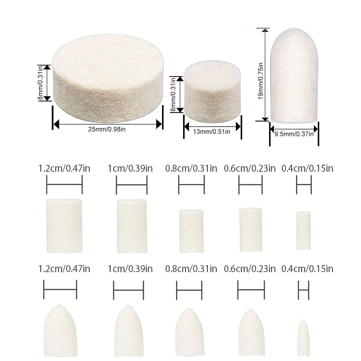 Wool Felt Polishing Wheel Set 100/120/145Pcs – 3mm Rotary Tool Polishing Wheel Set Richie's