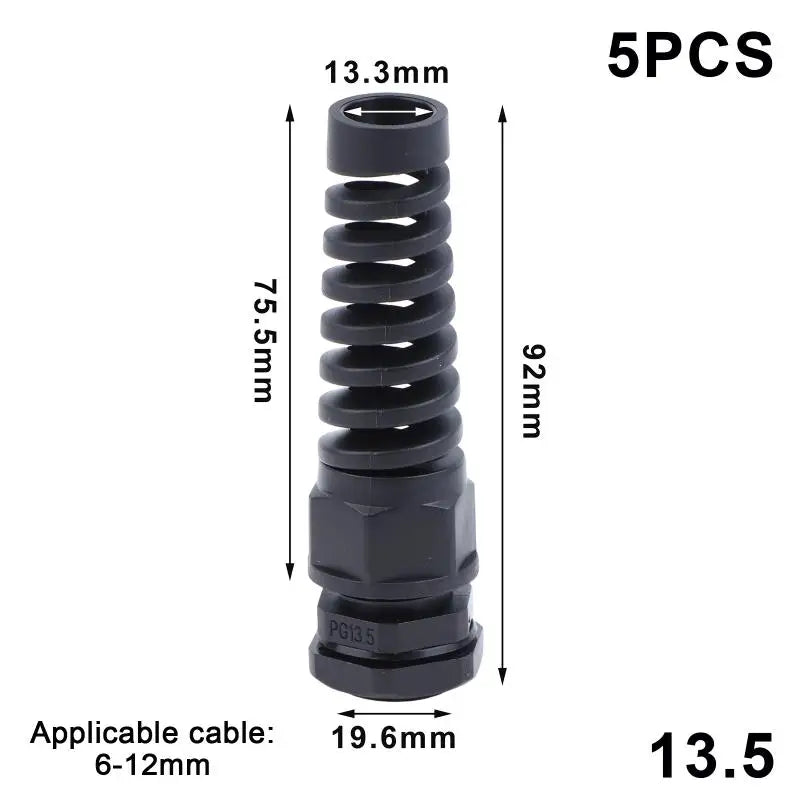5-Pack PA66 Nylon Cable Glands – IP68 Anti-Bend Connector Cable Gland Connector Richie's 4 Black