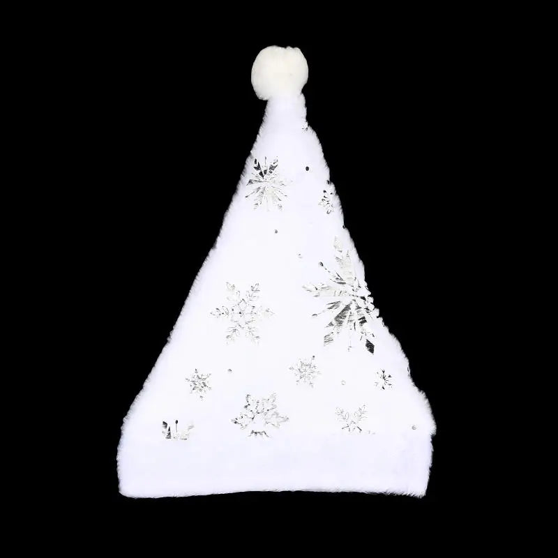 White Plush Santa Hat Gold Silver Sequin Snowflake Christmas Cap Christmas Santa Hat Richie's Silver Snowflakes One Size