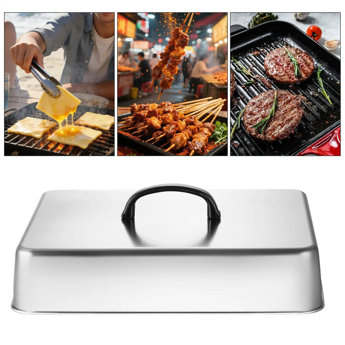 Rectangular Stainless Steel Basting Cover for BBQ Griddle Grill Griddle Basting Cover Richie's Default Title