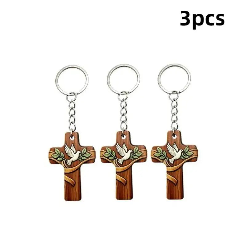 Wood Cross Keychain Dove Print – Baptism & Wedding Gift Set Religious Gift Keychain Richie's A5