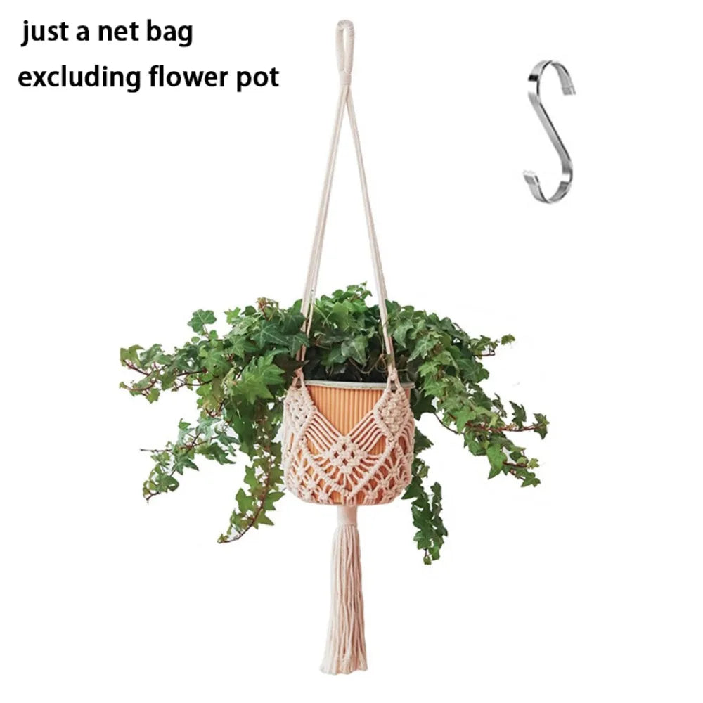 Boho Macrame Plant Hanger Cotton Rope Woven Hanging Basket Macrame Plant Hanger Richie's White