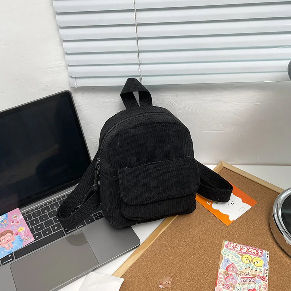 Women's Mini Corduroy Backpack – Casual Small Travel Bag Mini Backpack Richie's black China Mainland