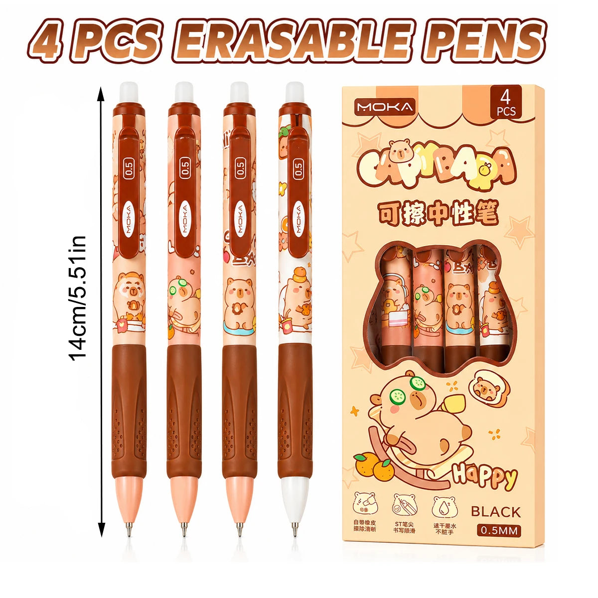 4 Erasable Gel Pens 0.5mm Cartoon Design | School Supplies Erasable Gel Pens Richie's