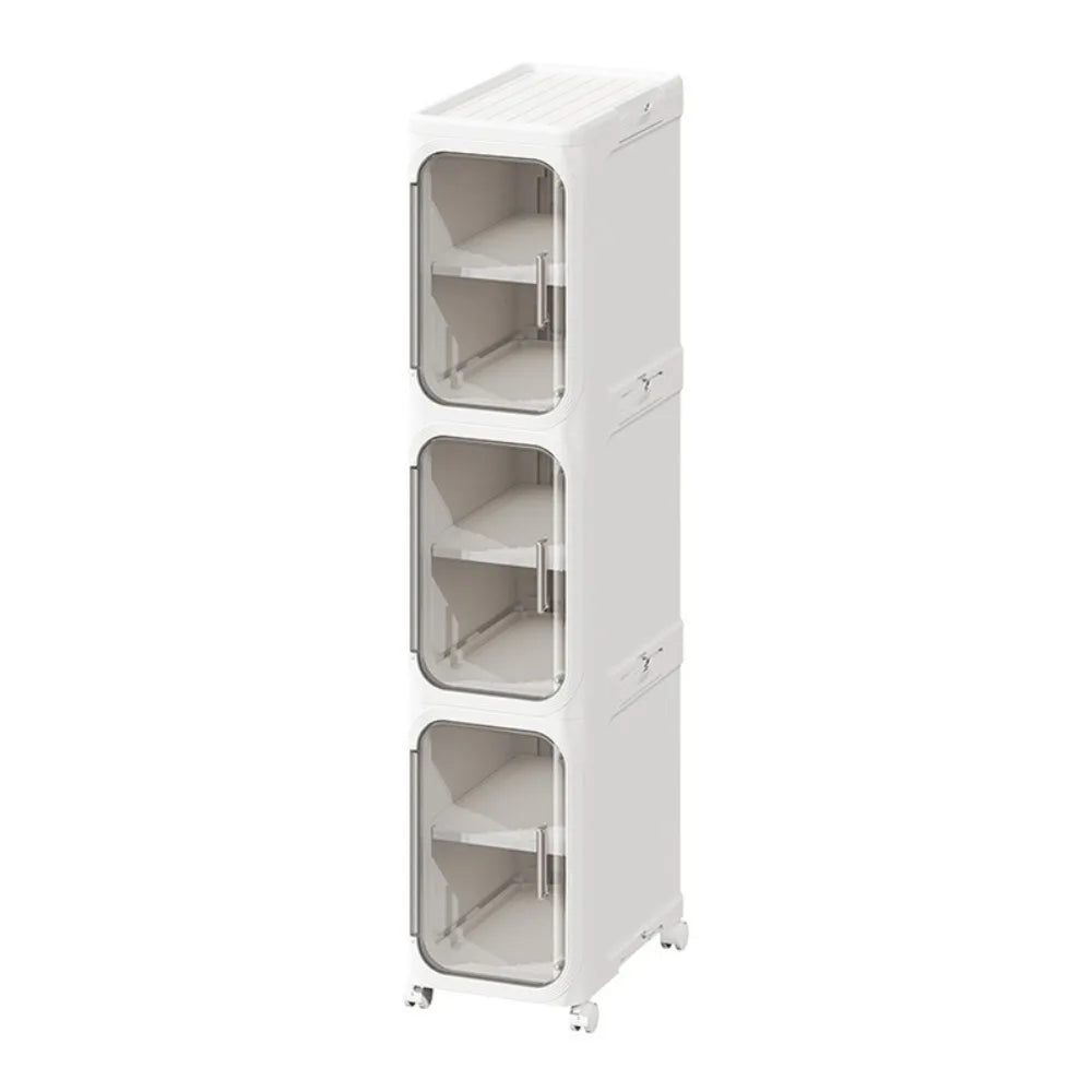 Foldable Narrow Storage Cabinet with Wheels – Slim Crevice Rack Narrow Storage Cabinet Richie's White Three layer