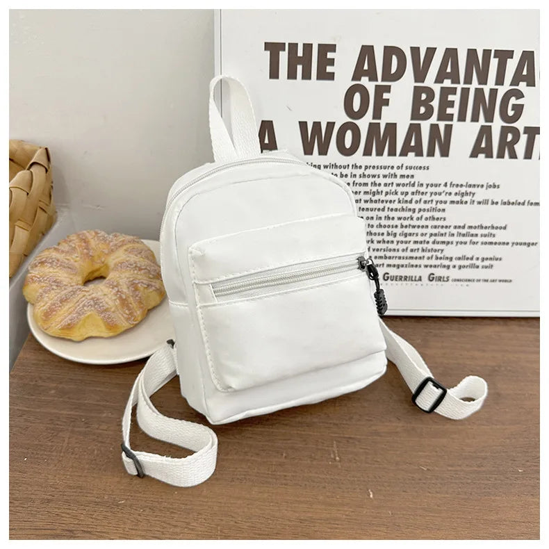 Mini Nylon Backpack Women Teen Girls Casual School Rucksack Mini Backpack Richie's White