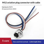 M12 IP67 Waterproof Connector 4/5/8 Pin Panel Socket 22AWG Wire Industrial Connector Richie's Back 5P F 20cm