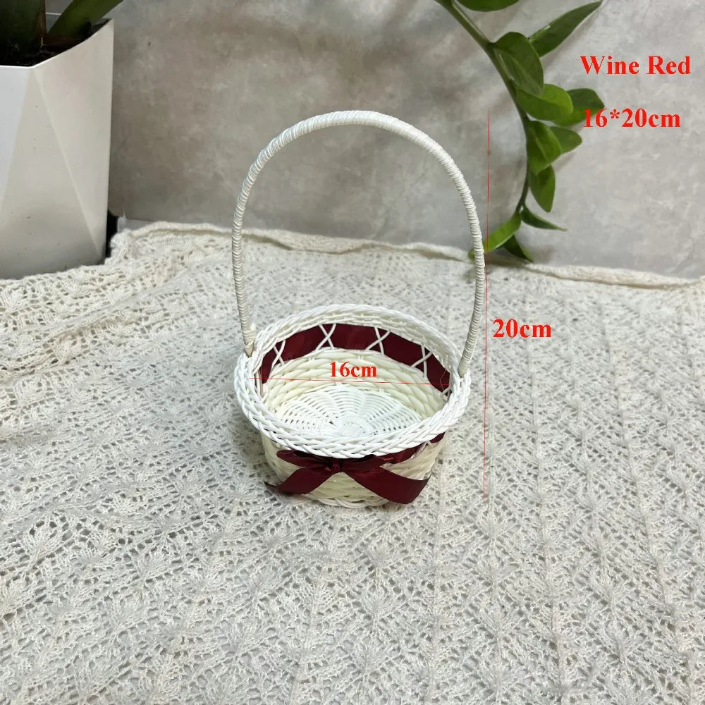 Handwoven Imitation Rattan Storage Basket with Handle – 8 Styles Woven Storage Basket Richie's Wine Red