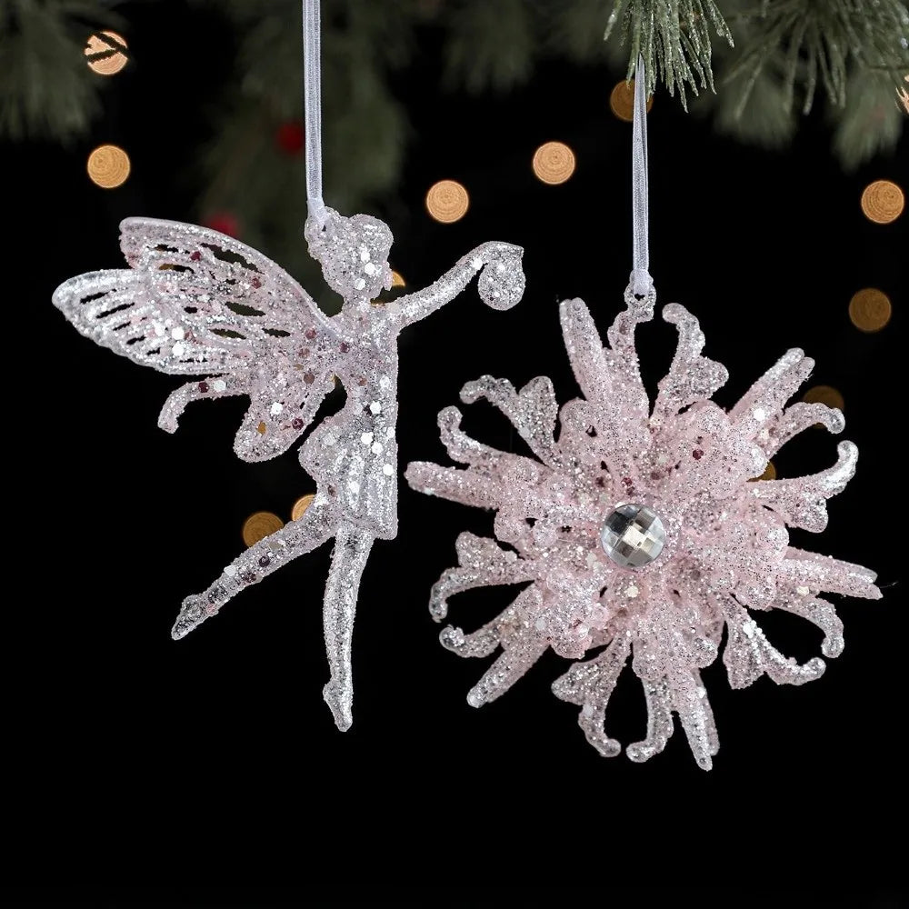 Glitter Pink Christmas Ornaments – Angel, Snowflake & Bell Christmas Ornament Richie's