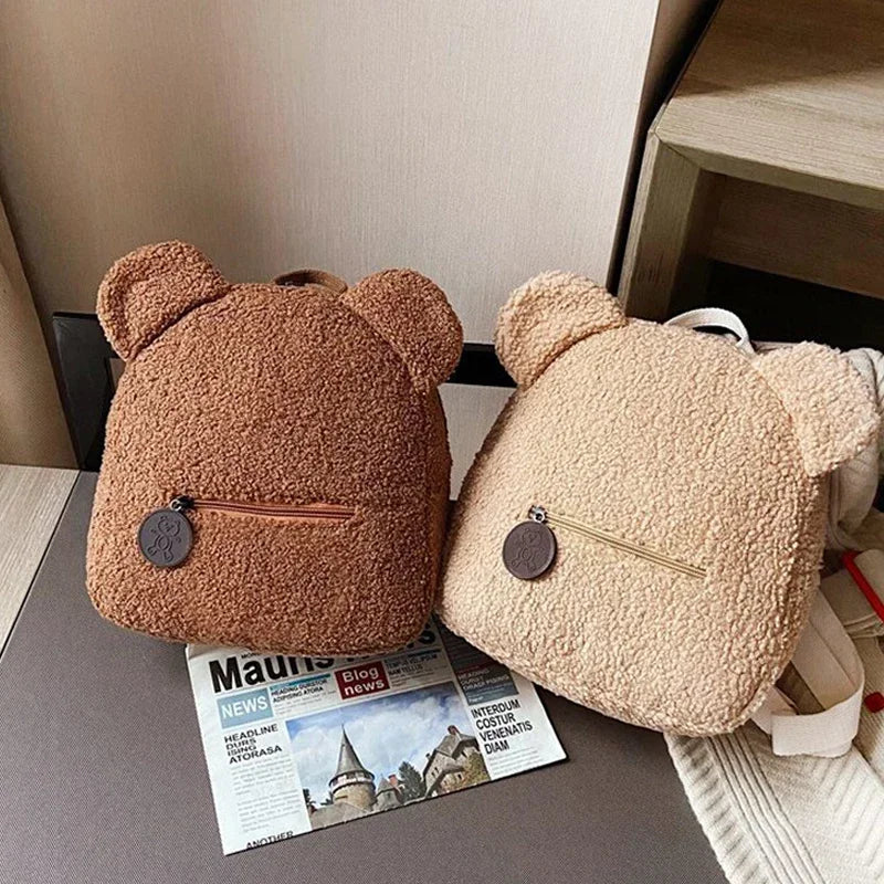 Bear Ear Fleece Backpack for Kids Girls – Cute Plush Daypack Kids Plush Backpack Richie's