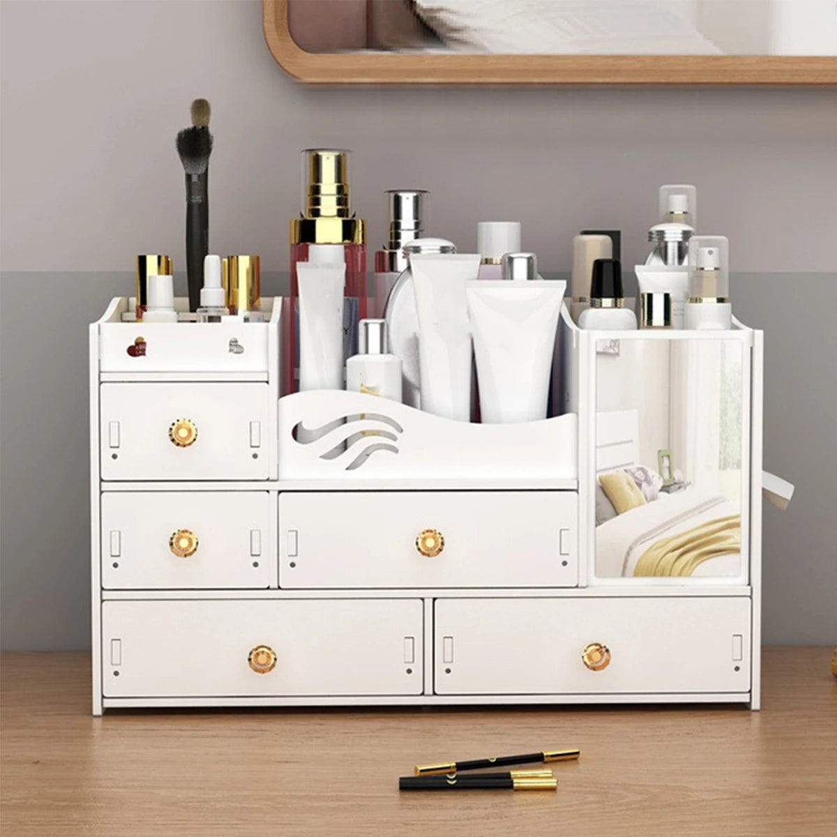 Desktop Makeup Organizer with Mirror & Multi-Drawer Storage Makeup Organizer Richie's Default Title