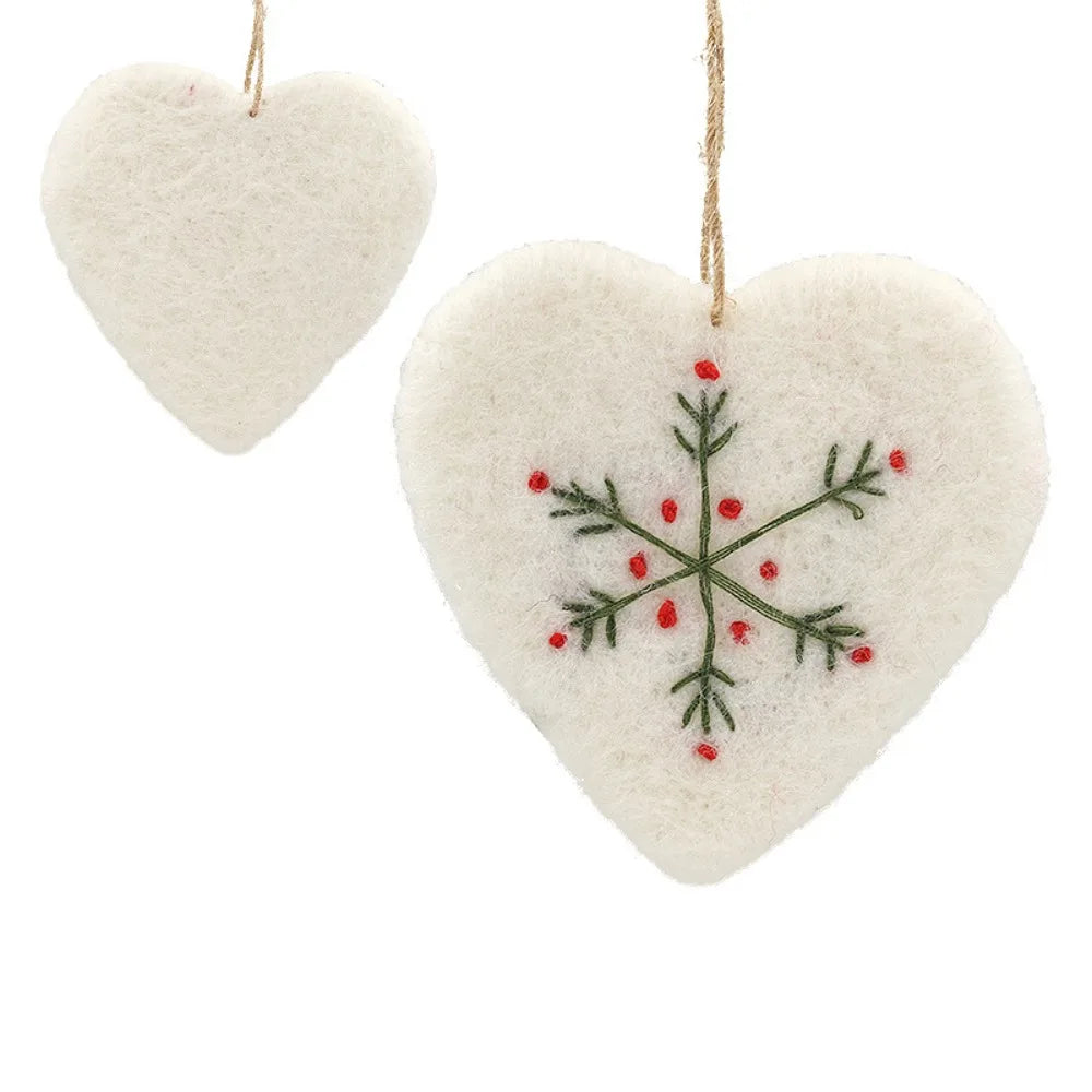 Felt Christmas Ornaments Embroidered Snowflake Tree Star Heart Christmas Ornaments Richie's White Heart