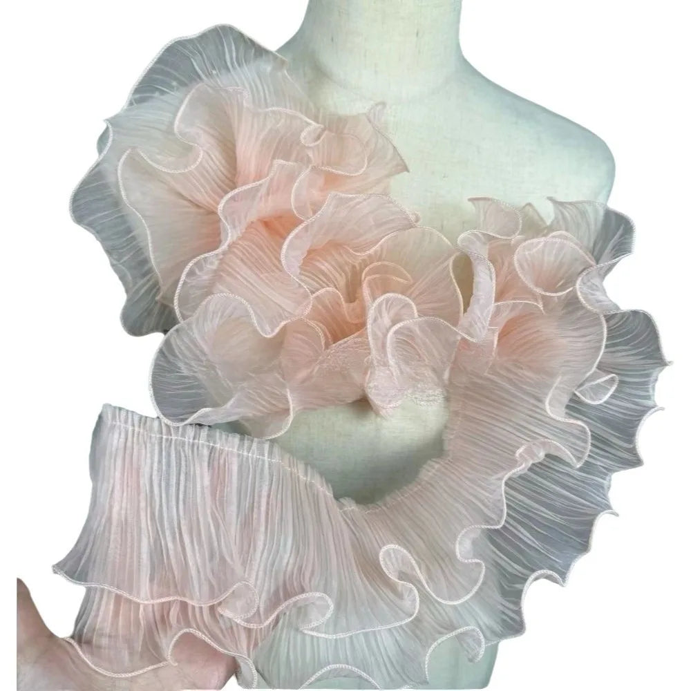 1 Yard Double Layer Pleated Ruffle Mermaid Lace Organza Fabric Pleated Organza Fabric Richie's Light Pink Length 1 Yard