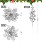 3-Layer Glitter Artificial Christmas Flower Bouquet Set Christmas Flower Bouquet Richie's Silver