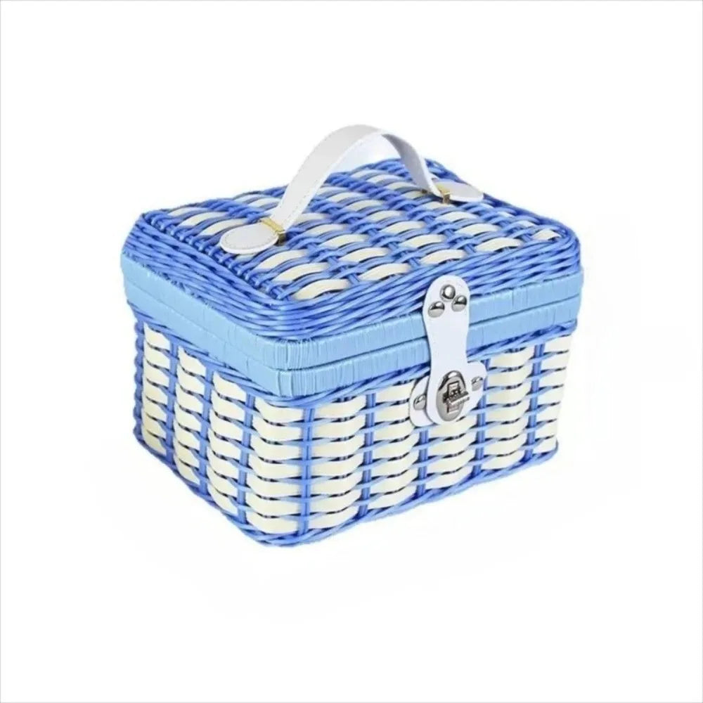 Rattan Woven Basket with Lid – Gift & Storage Basket Woven Storage Basket Richie's Royal Blue 22x18x15cm