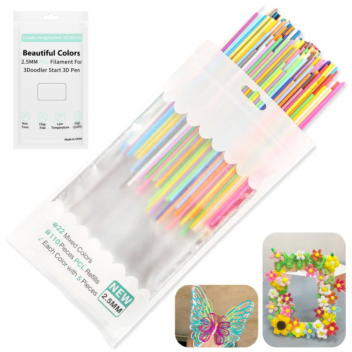 3D Pen PCL Filament Refills – 25/30/32 Colors, 2.5mm 3D Pen Filament Richie's 22mixed 110pcs 15cm