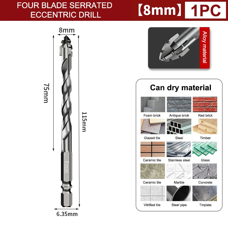 Tungsten Steel Serrated Drill Bits Set 3mm–12mm | Tile & Glass Drill Bit Set Richie's 1PC-8mm