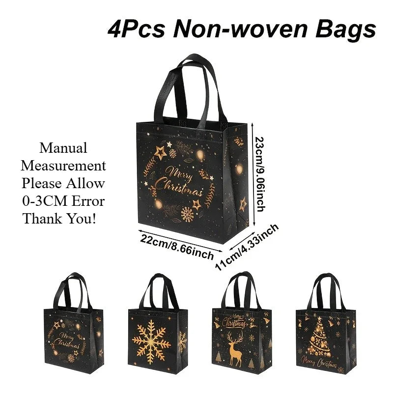 Black Gold Christmas Tote Bags Set of 4 | Xmas Gift Bags Christmas Gift Bags Richie's Mixed 4 Pcs