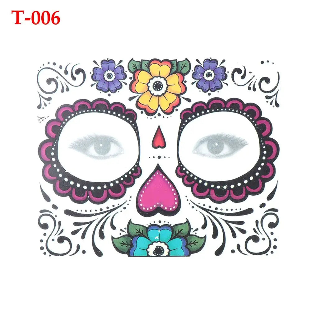 Skull Face Waterproof Temporary Tattoo Stickers – Halloween Temporary Tattoo Stickers Richie's