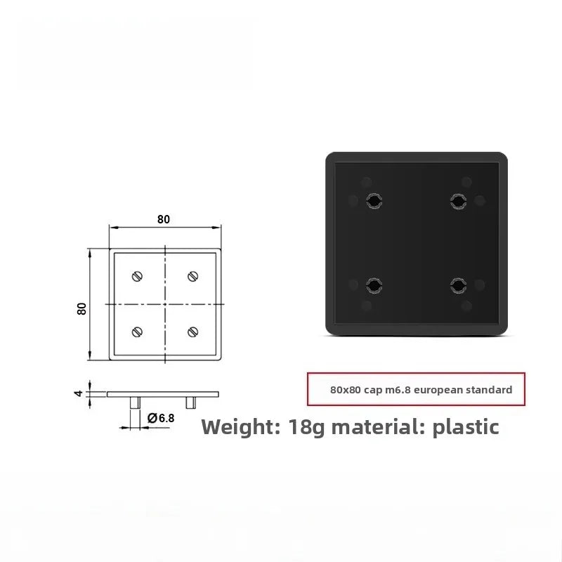 Aluminum Profile End Cap Plastic Plug EU 30x30 60x60 80x80 – 10pcs Profile End Cap Richie's 80x80 M6.8 EU