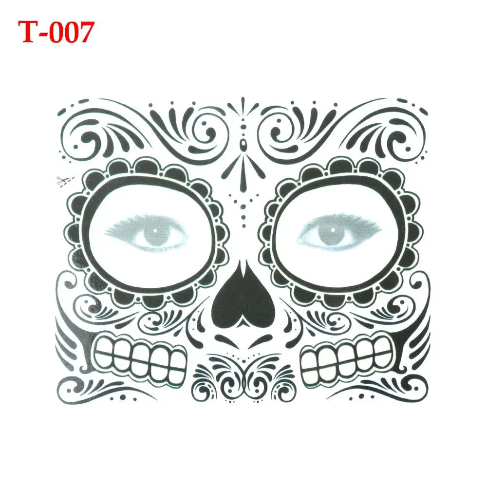 Skull Face Waterproof Temporary Tattoo Stickers – Halloween Temporary Tattoo Stickers Richie's