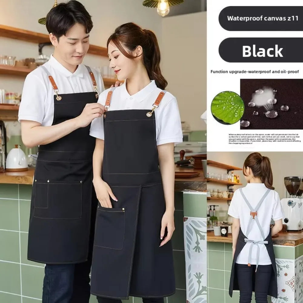 Waterproof Canvas Sleeveless Apron – Kitchen & Cafe Work Canvas Work Apron Richie's Black