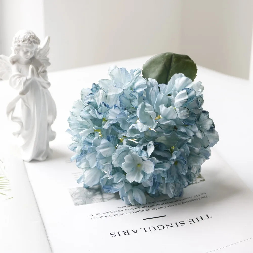 Silk Burnt Edge Hydrangea Artificial Flowers – 10 Colors Artificial Flower Bouquet Richie's Blue