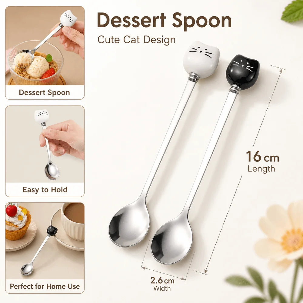 Cartoon Cat Stainless Steel Dessert Spoon – Coffee & Ice Cream Novelty Dessert Spoon Richie's